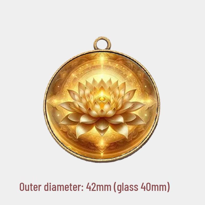 Golden Lotus Car Keychain Charm - Safe Travels Pendant, 40mm Single-Sided Ornament