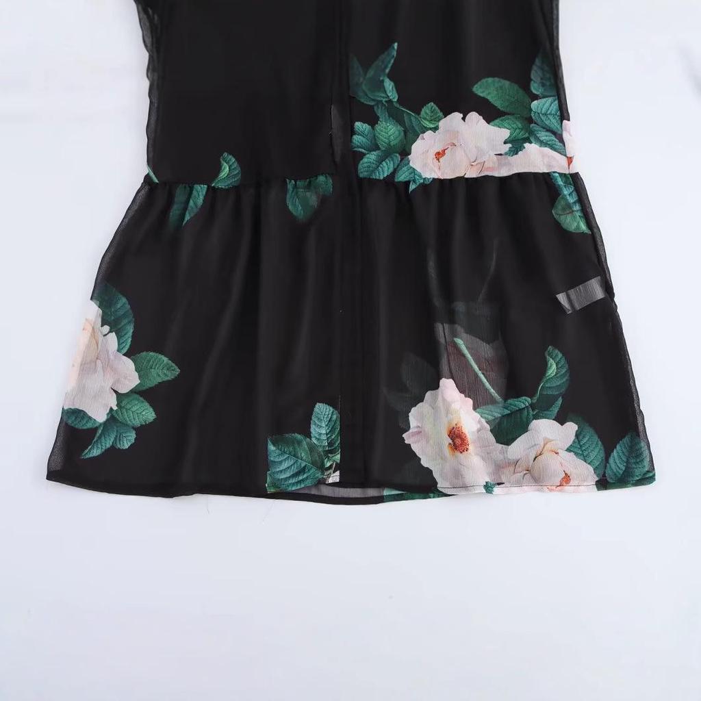 2025 Spring Women's European-American Style Single-Breasted Printed Long-Sleeve Dress