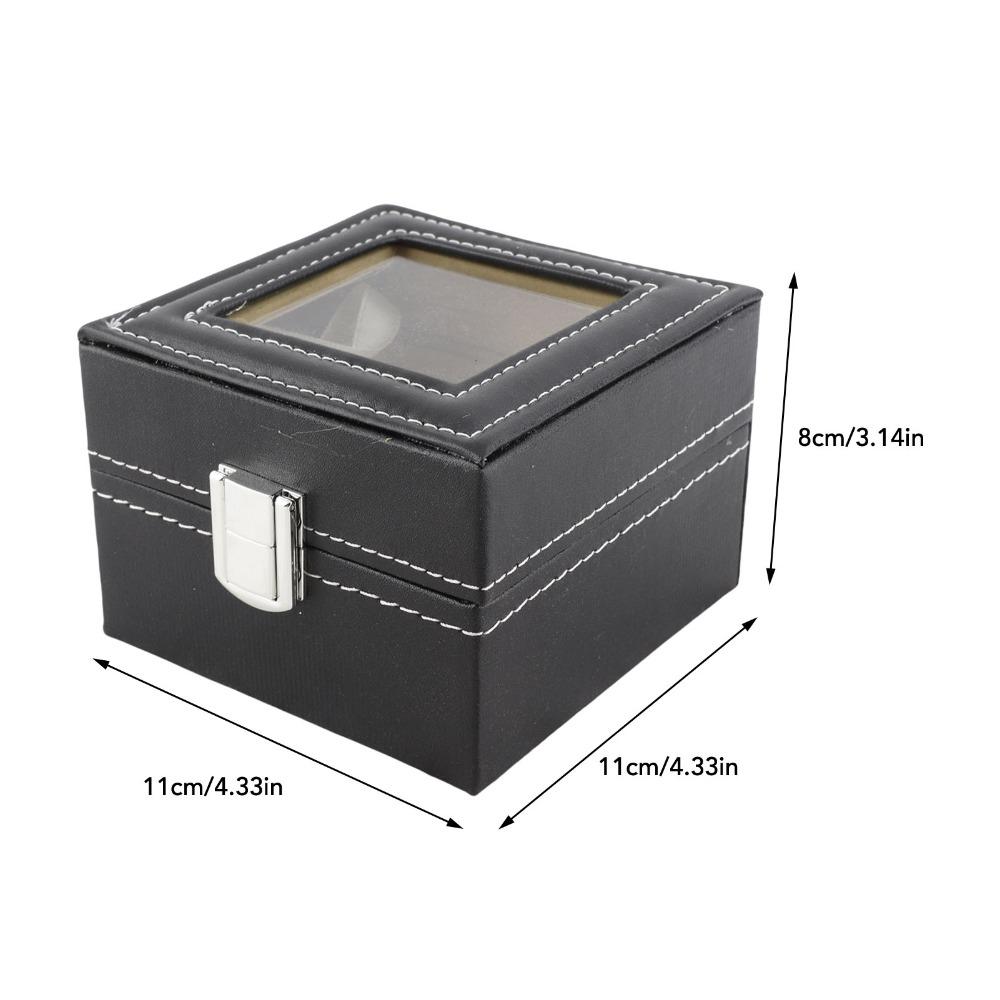Watch Organizer 2 Slots Watch Storage Case Pu Leather Lock Design Watch Display Case Black Compact Watch Box Jewelry Display