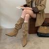 Wedge heel boots autumn and winter new pointed high heel wrinkled pile boots wide knight boots