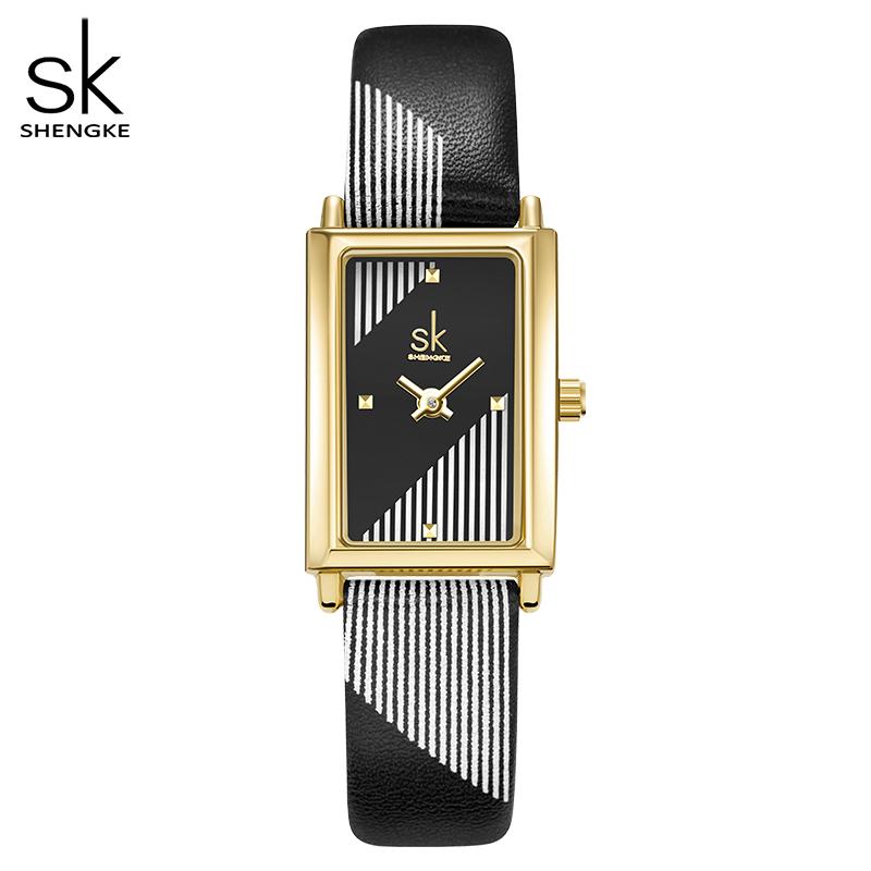 

Часы Shengke, новый дизайн для женщин, белые прямоугольные женские наручные часы, элегантный кварцевый механизм, лучшие подарки, часы для жены, друга, семьи чёрный