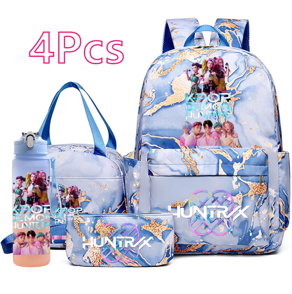 4 stuks/set K-Pop Bedrukte Rugzak Handtas Etui met 750 ml Waterfles voor Tiener Jongen Meisje Schooltas Student Grote Capaciteit Boekentas Mochila