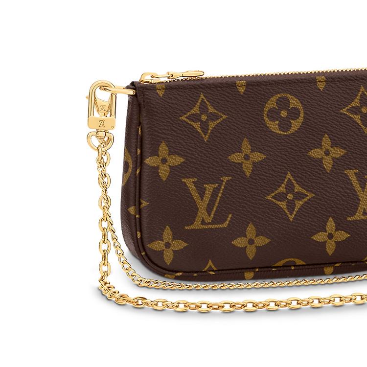 Louis Vuitton Mini Pochette Double Chain Classic Monogram Coated Canvas Leather Handheld Shoulder Crossbody Bag Mini Women Bags Brown M82510