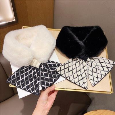 New Korean Style Winter Scarf Versatile for Women  Warm and Thickened  Simple Cross Scarf  Knitted  Cute Neck Protector Fur Collar