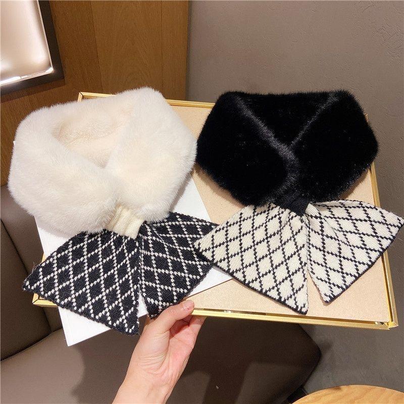 New Korean Style Winter Scarf Versatile for Women Warm and Thickened Simple Cross Scarf Knitted Cute Neck Protector Fur Collar