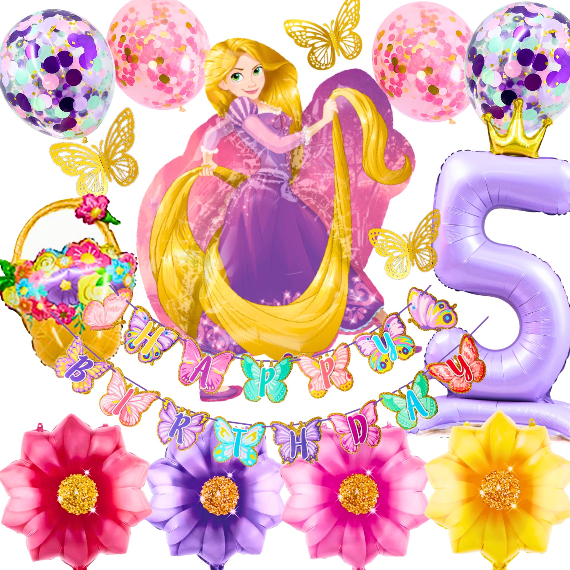 

3-й дизайн Рапунцель Принцесса Диснея Воздушный шар Цифра Воздушный шар для дня рождения Украшение с Руководством по украшению (Номер 5)