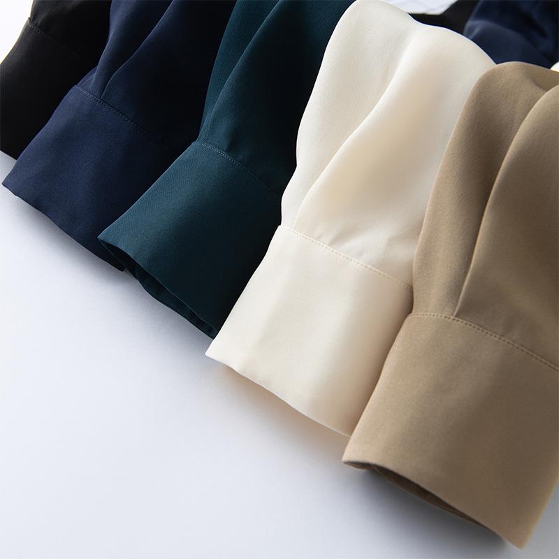 2025 Spring Women's Long Sleeve Silk Blouse - Luxurious Mulberry Solid Color Shirt