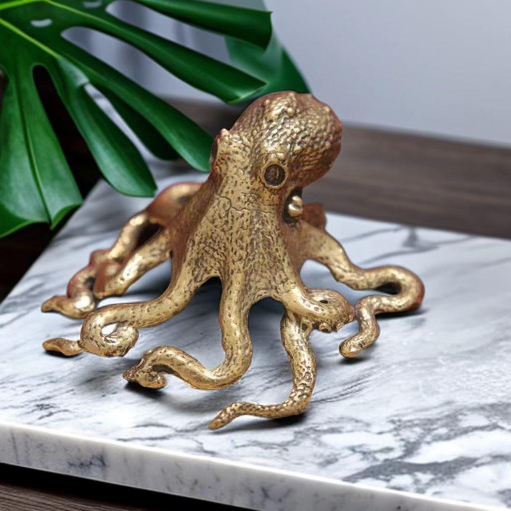 Solid Pure Brass Office Desktop Small Ornament Octopus Bronze Tea Pet Jewelry Handicraft Gift Hand Play Piece