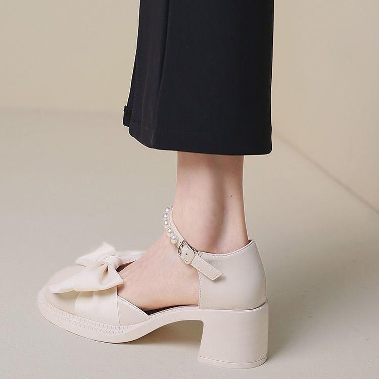 Schleife Perlenbeutel Kopf Sandalen Damen 2025 Sommer neu ins mit Rock vielseitige Fee hoher Absatz Römerschuhe