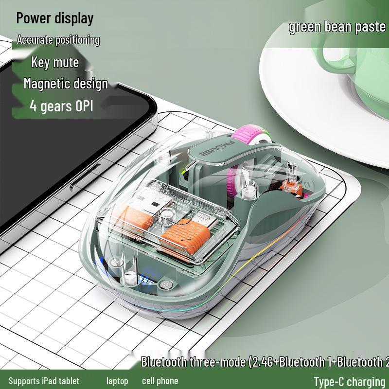 Bobcat Silent Bluetooth Mouse - Transparent, Wireless, 3 Modes, TYPE-C Charging, Universal Compatibility