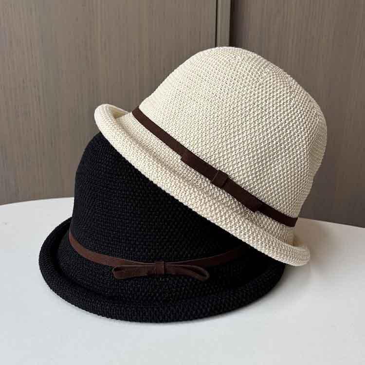 Spring and summer sunscreen fisherman's hat children's breathable sunshade basin hat bow curled dome small fresh top hat