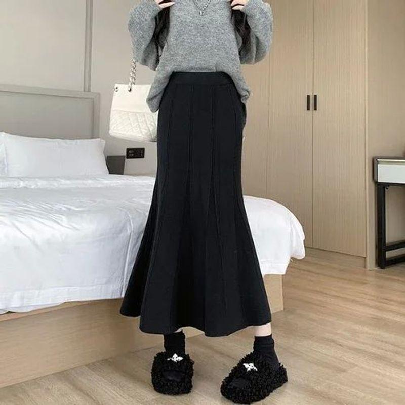 High Waisted Slim Fit Fishtail Skirt Pure Color High Waist Silm Fishtail Skirt