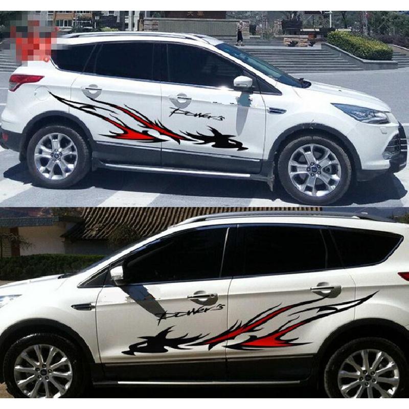 2Pc Flame Dragon Totem Modified Auto Car Suv Side Body Vinyl Film Decal Stickers
