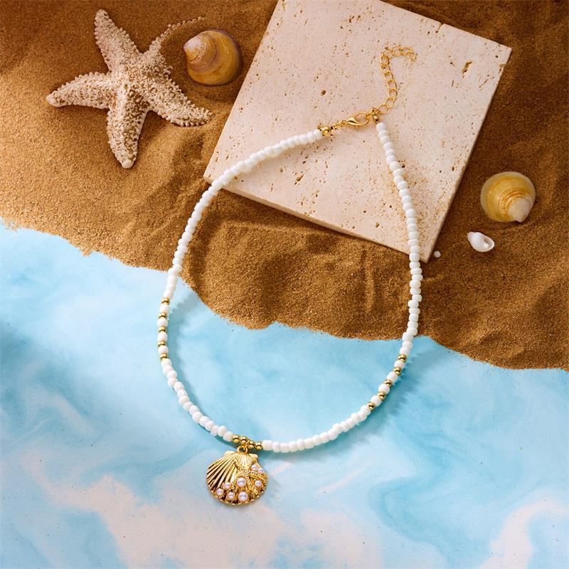Feiertags-Strandstil Seestern-Anhänger Muschel Imitation Perlen Quaste Strand-Element Legierung Damen-Halskette