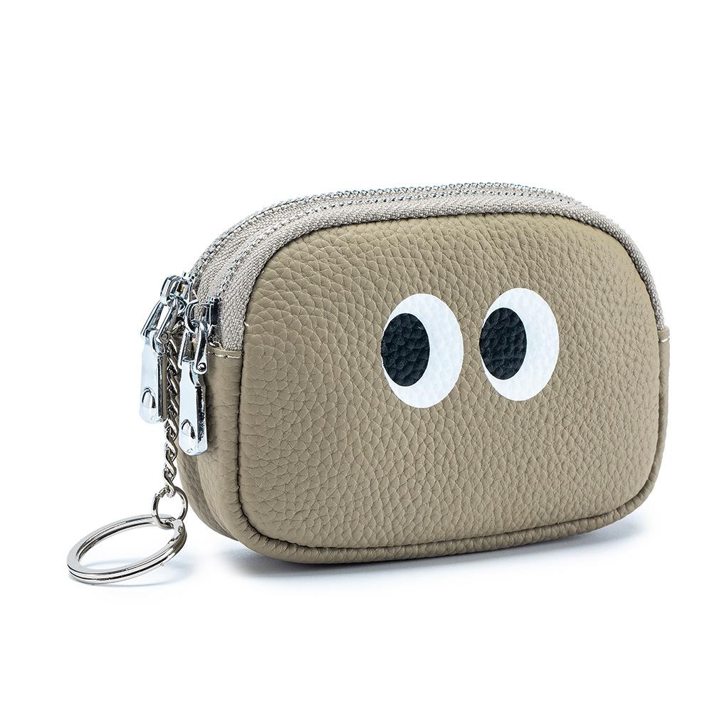 New Cartoon Cute Double-pull Change Bag Mini Coin Bag Niche Design First-layer Cowhide Storage Bag Female