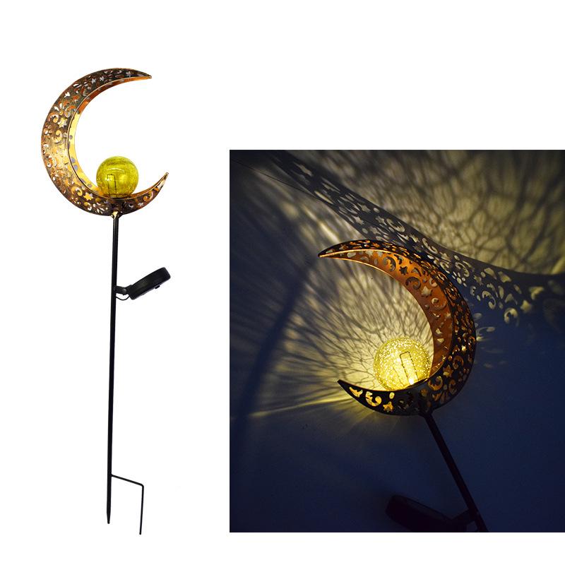 Antique Iron Art Solar Garden Lights: Moon & Sun Design Landscape Spotlight
