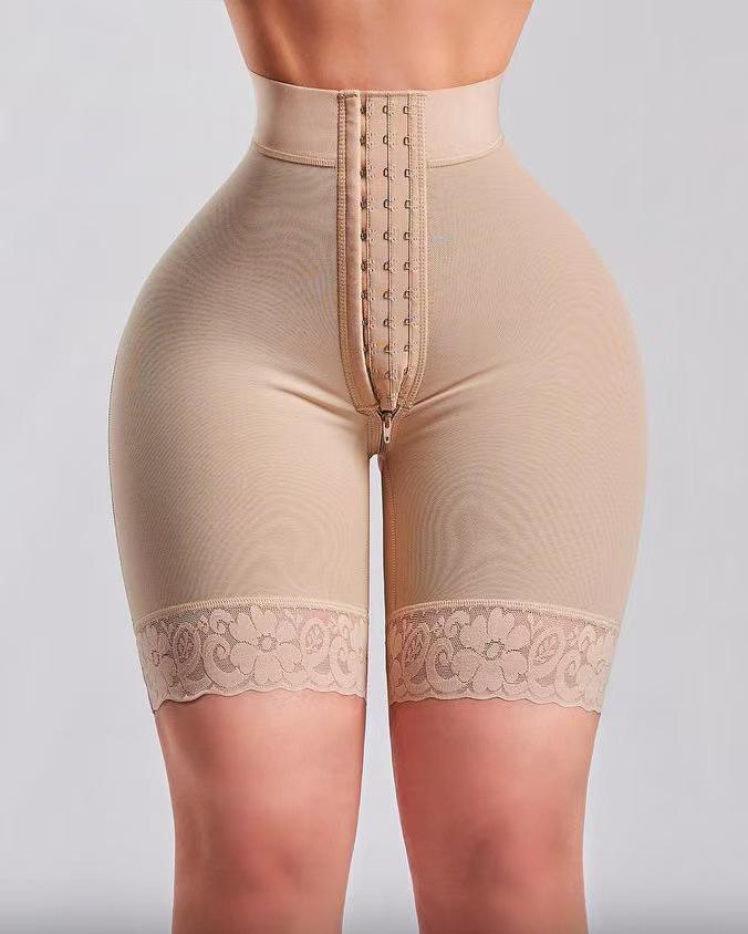 

High-Waisted Plus Size Tummy Control Sports Pants with Breathable Mesh L телесный