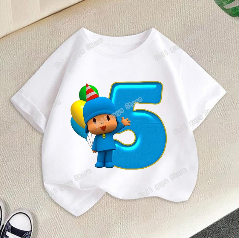 Maglietta Serie di Compleanno di Pocoyo Merch Cartoni Animati T-shirt a Manica Corta Vestiti Estivi Carini Girocollo Top Casual Regalo