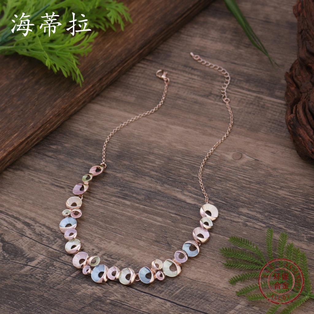 New Enamel Color Hollow Flower Alloy Necklace, Women's High Sense Irregular Small Flower Necklace