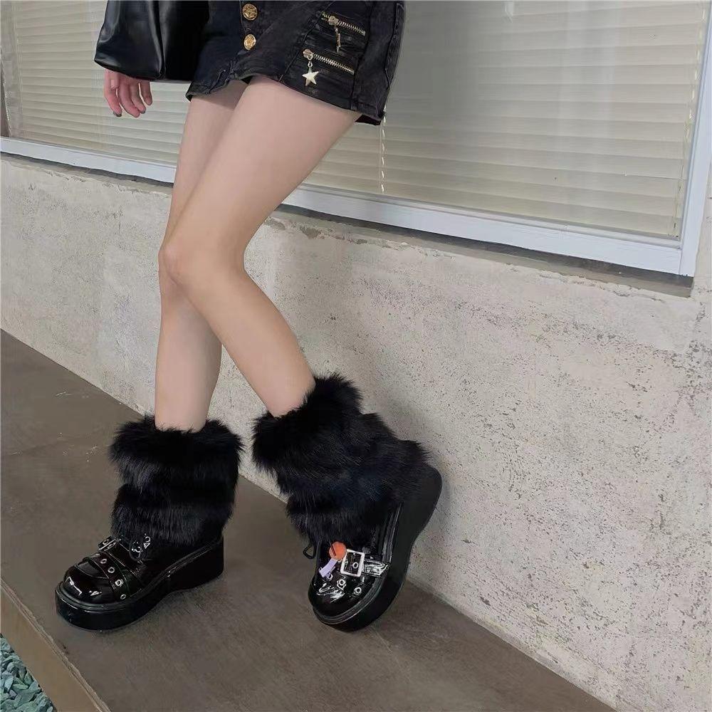 

Женские гетры в стиле вестерн, ковбойские меховые гетры, коричневые ретро, носки из меха горячей девушки, длинные меховые носки для ботинок, теплые и стройнящие 25cm чёрный