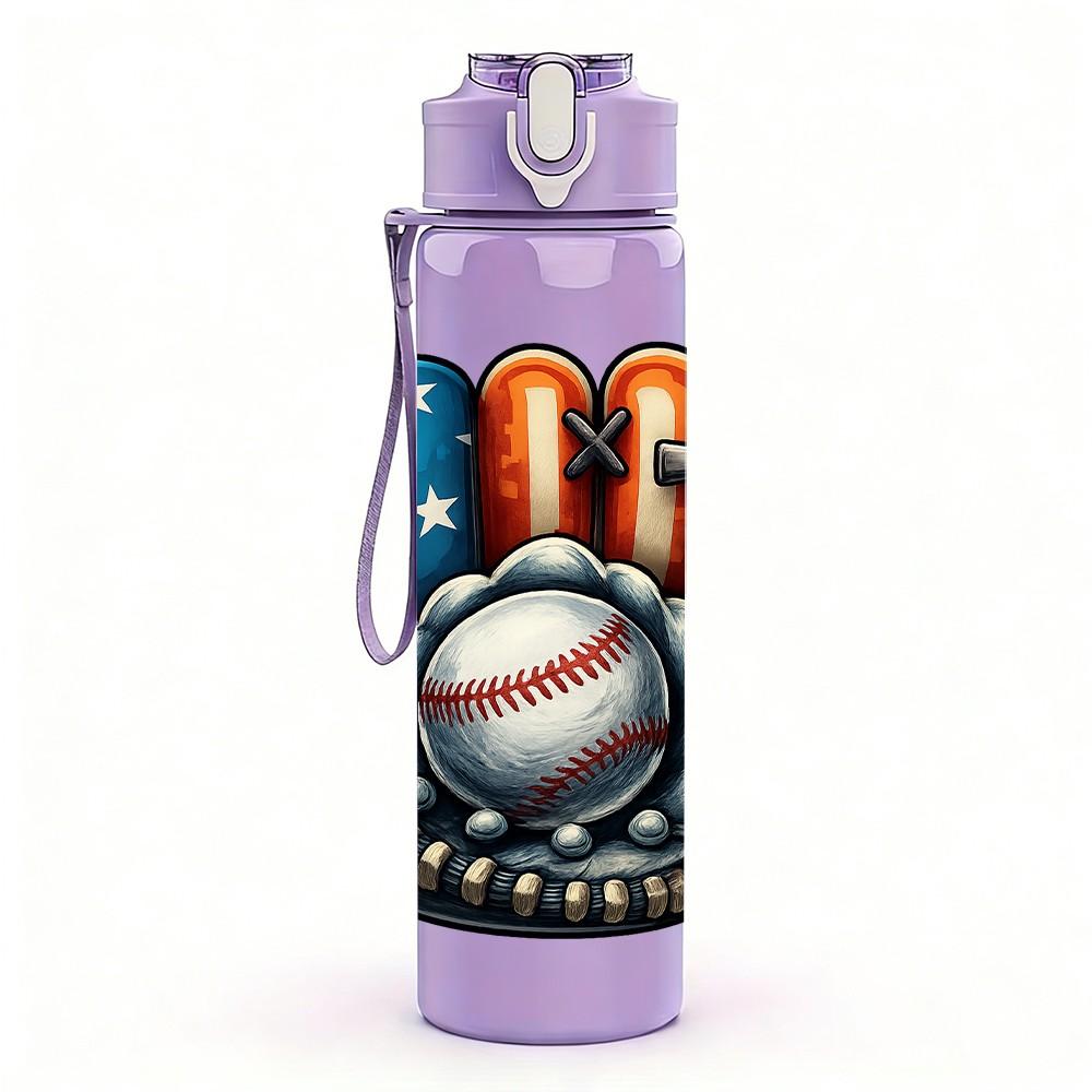 1PC Baseball And Bat Badge 750ml Color Plastic Sports Water Bottle Leakproof Flip Straw Lid Suitable for Sports Office Home Use