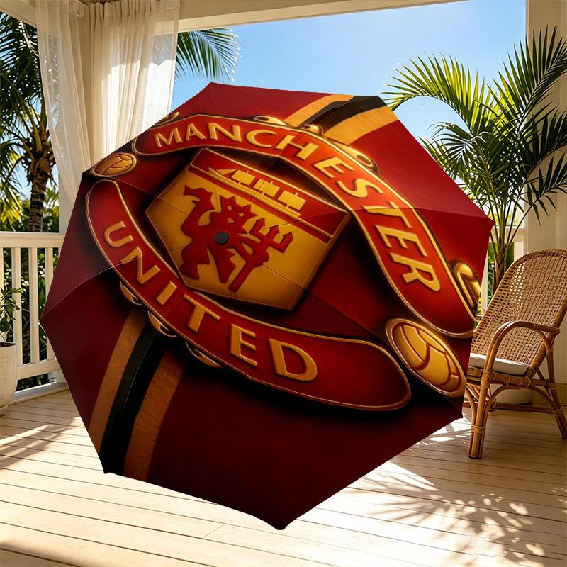 Manchester United F.C Print Automatic Open Close Umbrella, Portable Foldable Umbrella, for Outdoor Commute Camping Trip, Ideal Birthday Gift
