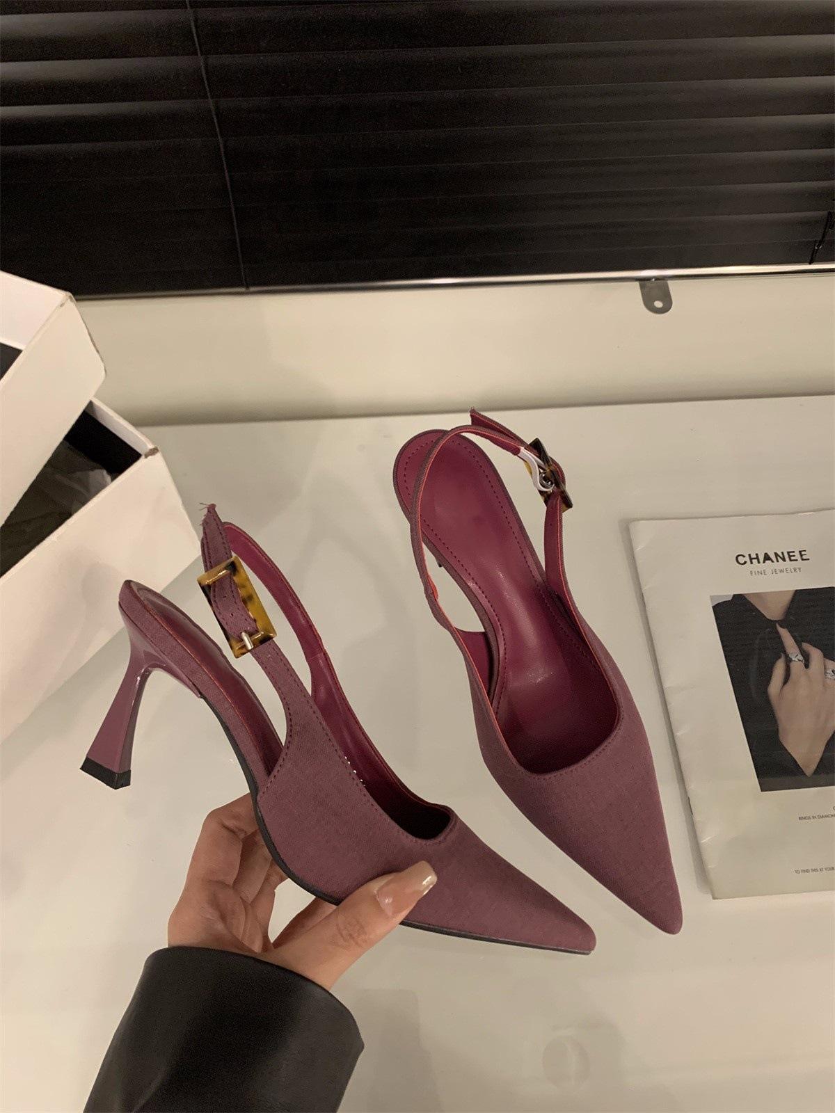 

Нішеві леопардові підбори-шпильки, тонкі підбори, сандалі з головкою сумки, казкові туфлі, весняний темперамент, гостроносі одинарні туфлі 41 фіолетовий