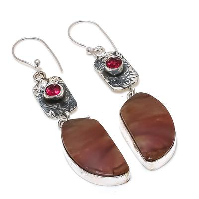 Natural Mookaite, Rubillite Gemstone 925 Sterling Silver Earring 2.76" d6H72