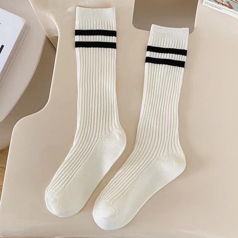 Autumn Warm Children Length Knee Socks Pure Cotton Black White Striped Boys Girls College Style Sports Socks For