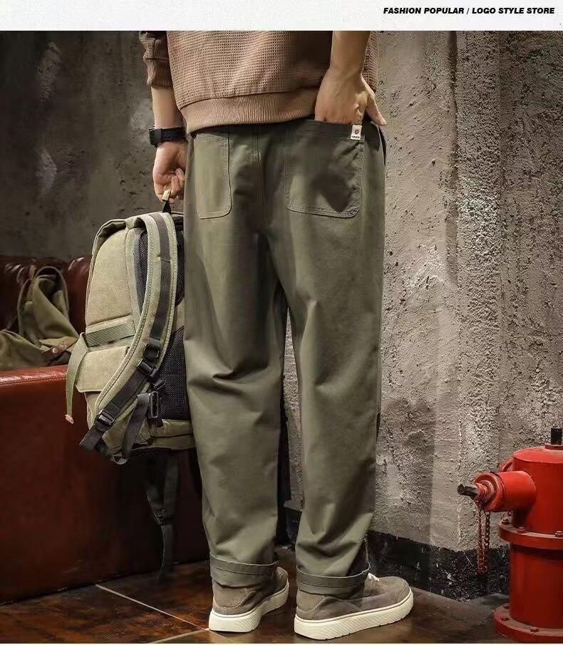 Men's Fleece-Lined Casual Cargo Pants - Straight Leg, Loose Fit, Plus Size, Autumn/Winter.