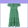 Bubble Sleeve Floral Maxi Dress With Spliced Fabric For Summer Casual Wear