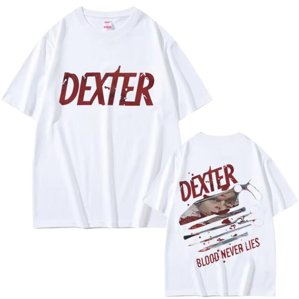 TV Play Dexter Morgan Blood Never Lies Graphic T-shirt Men Women Casual Cotton Vintage T Shirt Men's Clothing Oversized T-shirts