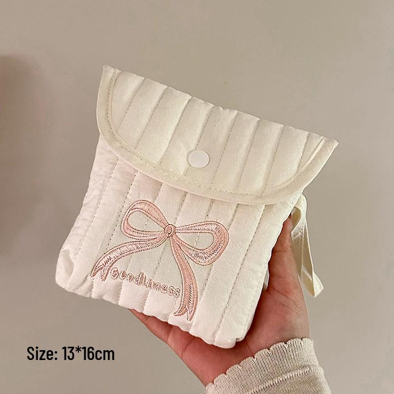 Cute Cartoon Embroidered Period Pad Bag - Portable Menstrual Cup & Sanitary Napkin Holder