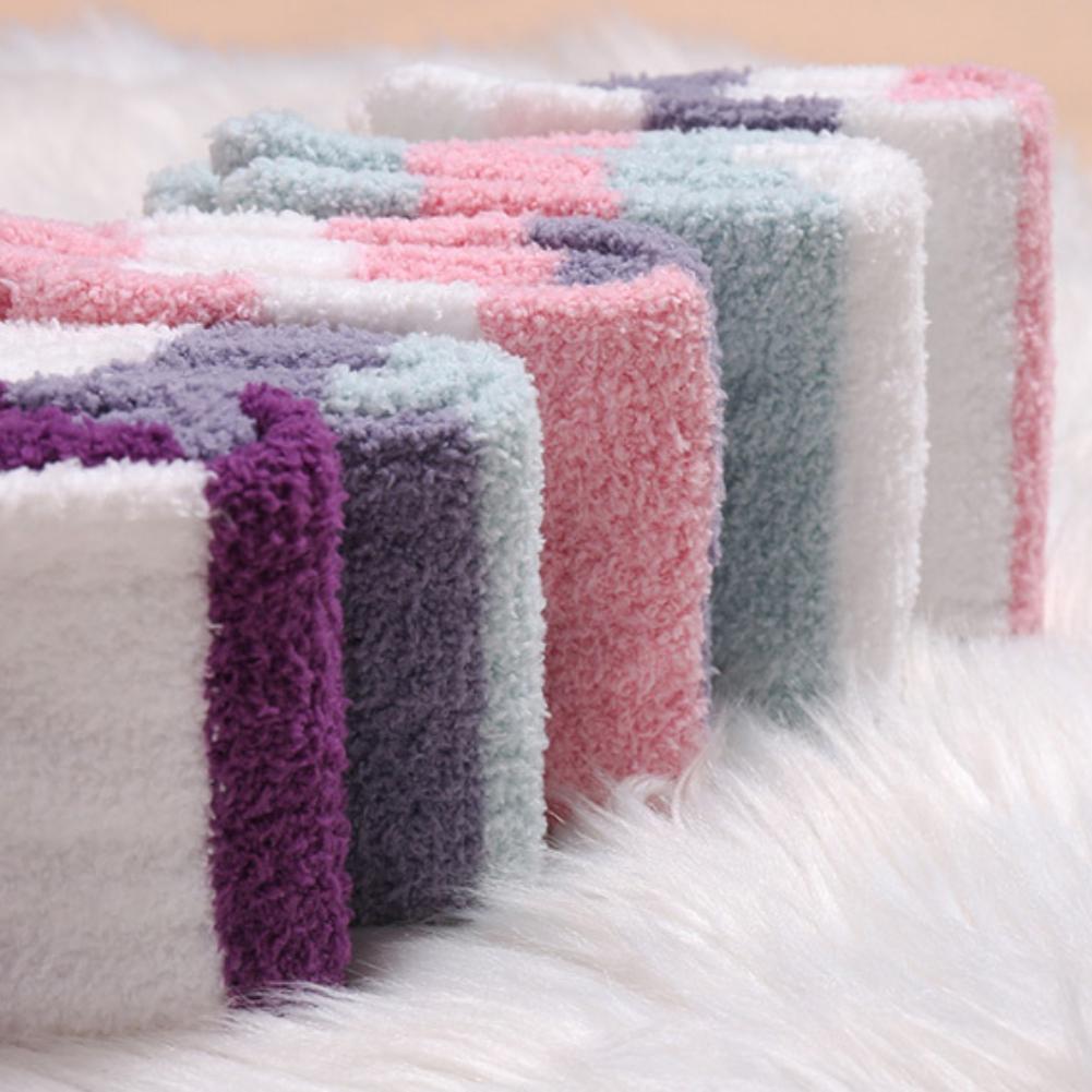 Women'S Mid-Tube Striped Casual Floor Socks Fall/Winter Coral Fleece Warm Soft Breathable Five-Finger Household Socks
