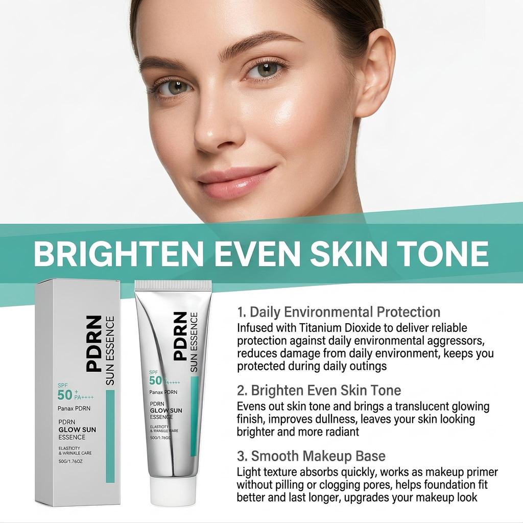 SPF 50 PDRN Facial Sunscreen Essence Broad Spectrum UV Defense Waterproof Moisturizing Refreshing Non Sticky Daily Face Sun Care