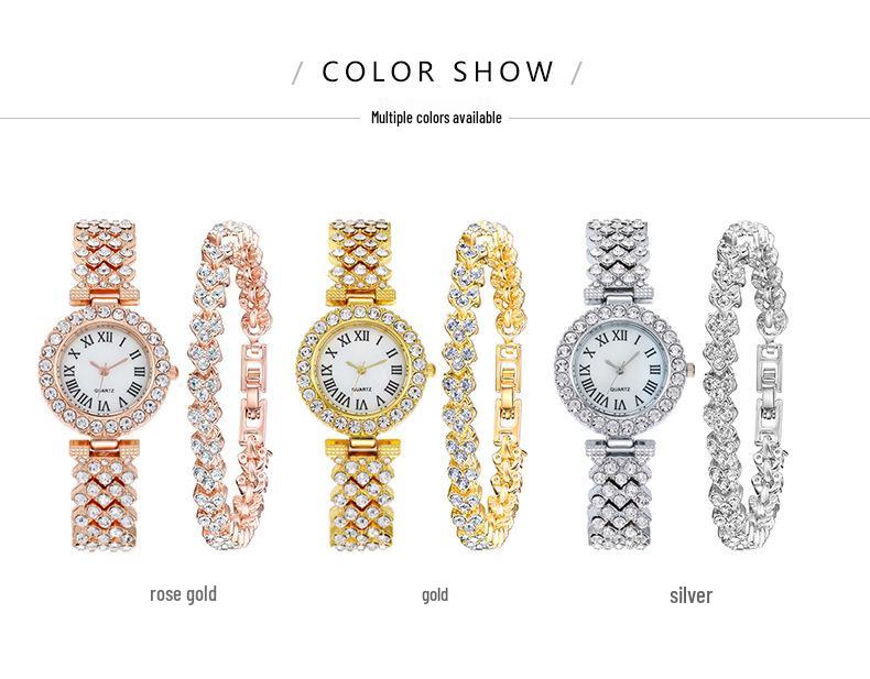 Fashion Rhinestone Women's Quartz Watch with Roman Numerals and Bracelet Style