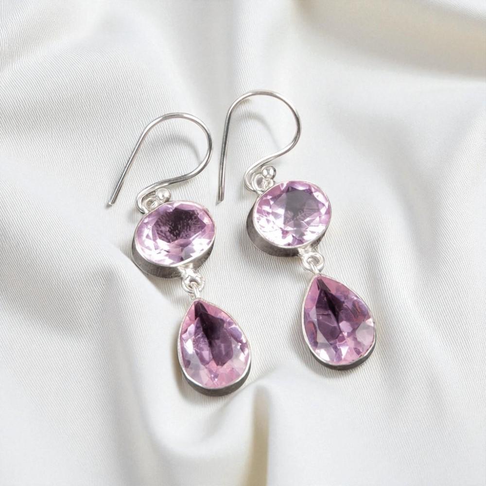 Natural Morganite Gemstone 925 Sterling Silver Jewelry Handmade Earrings 1.88" EE-73-27