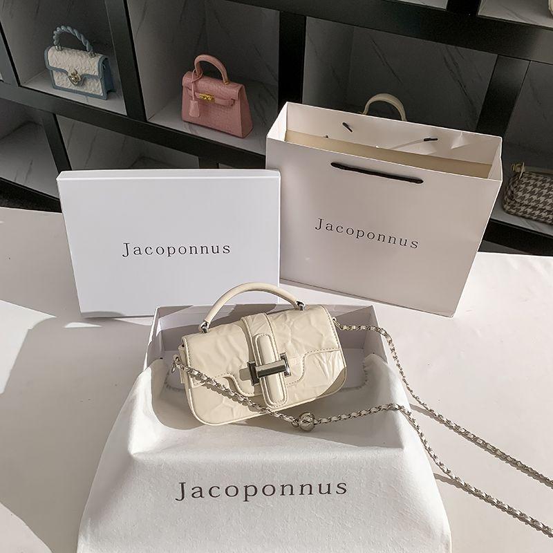 

Jacob Leather Camera Bag Niche Style Satchel Chain Ruched white [limited gift box + gift bag]]