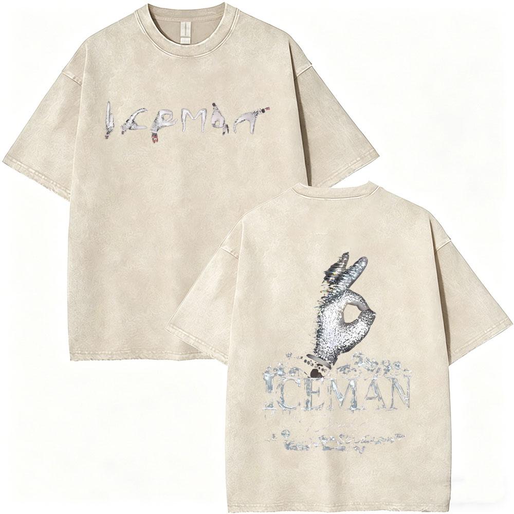 T-shirt Grafica Album ICEMAN Rapper Drake Vintage Lavato Uomo Donna Moda Hip Hop Oversize T-shirt Maschile Casual T-shirt in Cotone