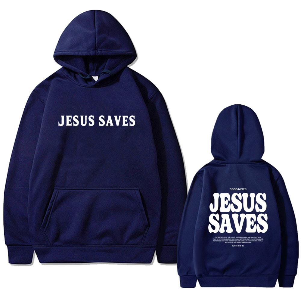 Christian Good News Jesus Saves for God So Loved Bible Verse Print Hoodie Men's Fashion Streetwear Male Casual Fleece Pullover