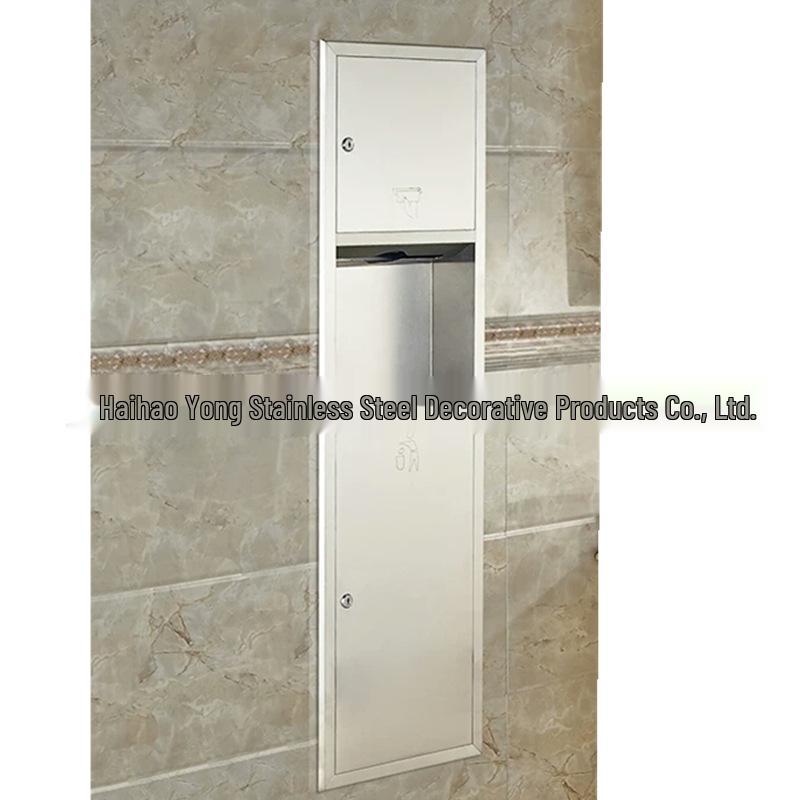 Recessed Stainless Steel Hand Paper Box with Trash Can for Hotels and Offices