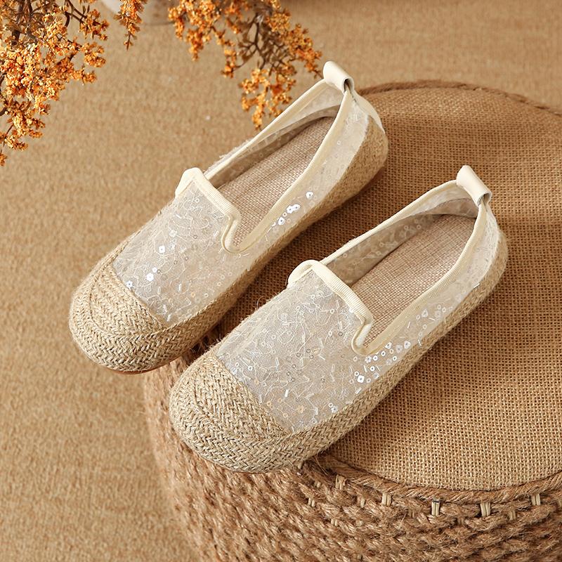 CRLAYDK Classic Women's Sequin Slip On Lace Loafers Casual Driving Moccasins Penny Flats Summer Soft Walking Ladies Boat Shoes