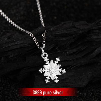 S925 Sterlingsilber Schneeflocken Zirkonia Halskette | Damen Süße Luxusmode Choker | Frisches Nischen Schlüsselbein Design