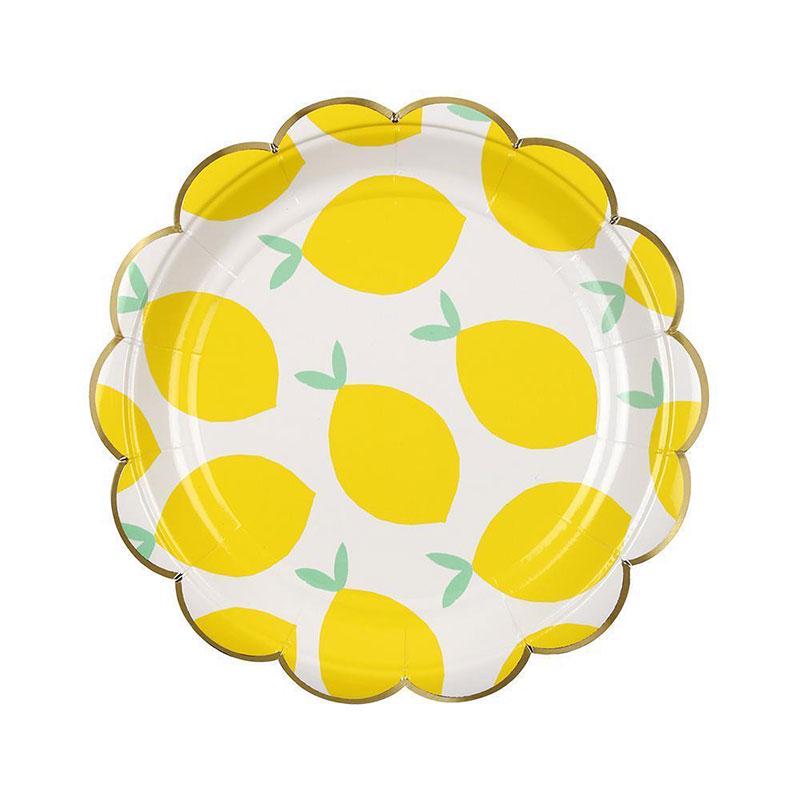 Fruit-Themed Disposable Picnic Set: Lemongrass, Strawberry, Watermelon, Pineapple Plates, Gold Foil Lace Party Plates, Cups & Napkins.
