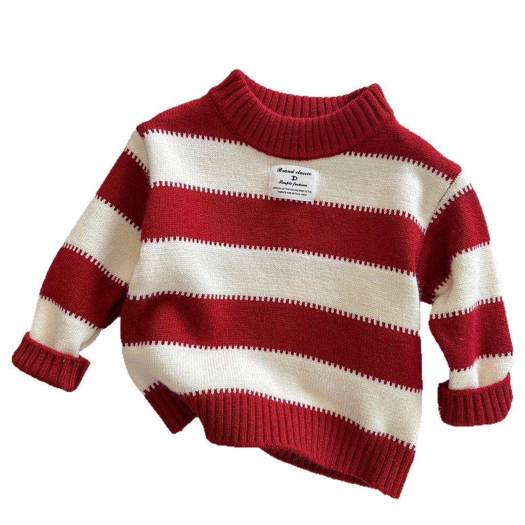 Boys Warm Knit Sweater for Fall Winter Striped Base Layer Holiday Outfit for Toddlers