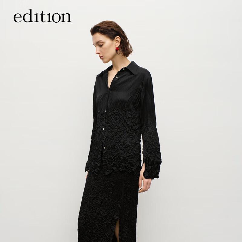 Edition Women's Textured Wrinkle Pleated Acetate Long Sleeve Shirt