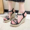Summer New Waterproof Table Slope Heel Sandals Color Matching Ethnic Open-toed Beach Shoes Women's Fashion Breathable Sandals