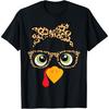 Thanksgiving Turkey Face Leopard Print Glasses Women Girls T-Shirt(1)