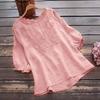 Summer Cotton Linen Tshirt Women Short Sleeve Embroidery Loose Fit Mom Top