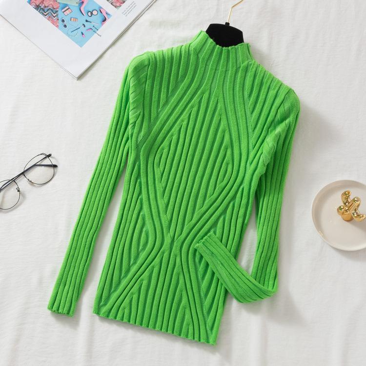 Women s Knitted Sweater Half Turtleneck Bottoming Sweater Slim Fit Pullover Sweater One Size зелёный